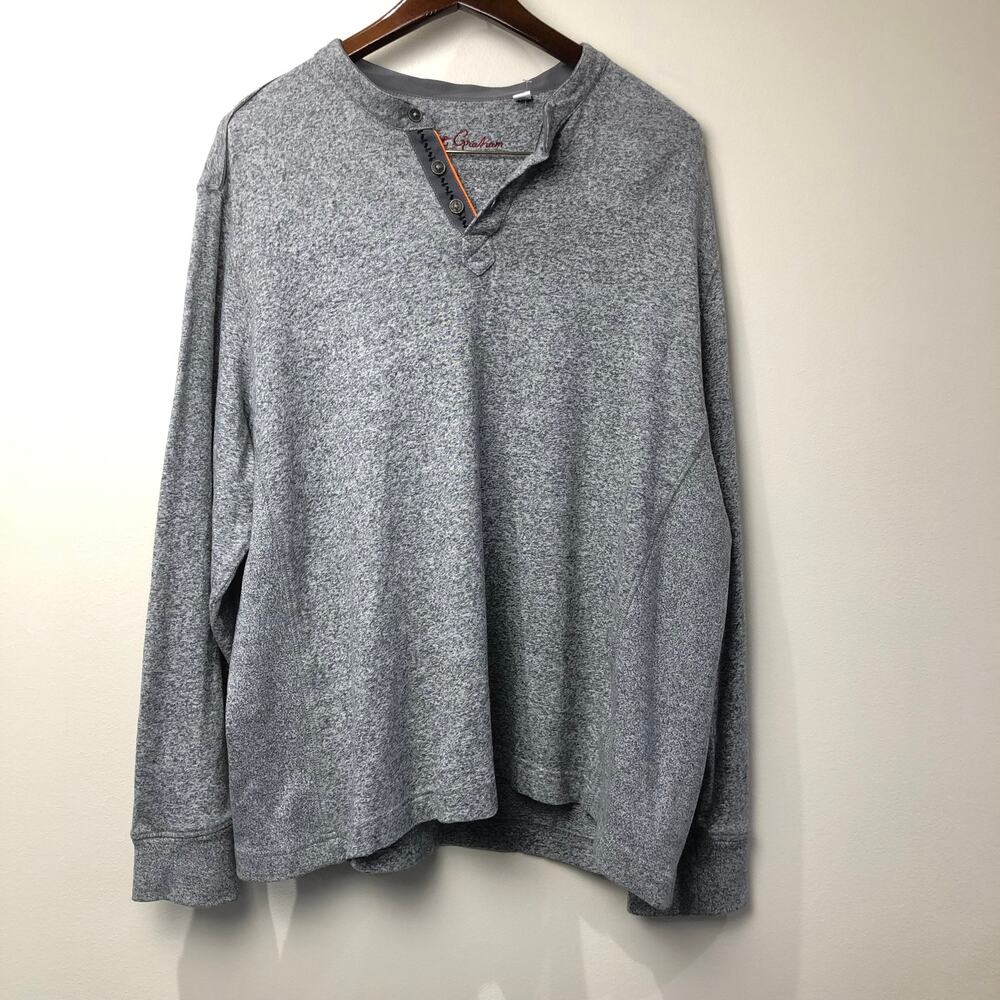Robert Graham Sweater 2 XL XXL Classic Fit Pullover Henley Heathered Gray Shirt